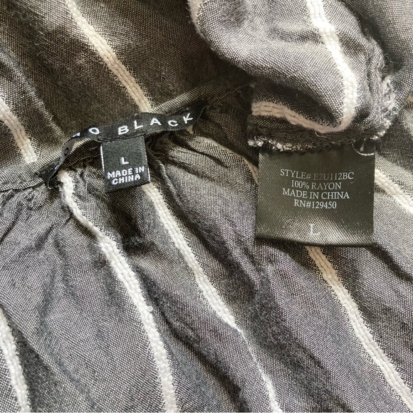 COMO BLACK Silver Gray with White Embroidered Vertical Stripe Peasant Blouse LRG - Picture 9 of 12